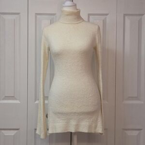 Casual Comfy Cozy Winter Cream Turtleneck Mini Sweater Dress-- Route, Size S